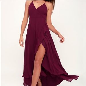 In Love Forever Wine Lace-Up High-Low Maxi Dress